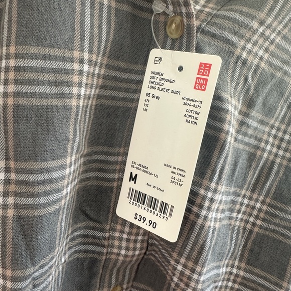 NWT Uniqlo Flannel Checked Long Sleeve Shirt Grey - Picture 4 of 4